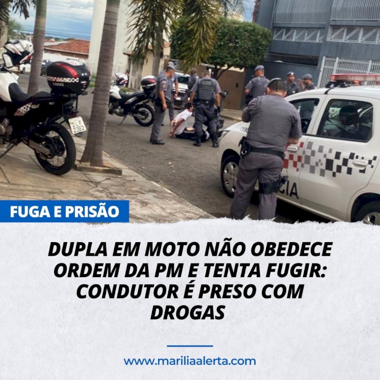 Dupla em moto não obedece ordem da PM e tenta fugir: Condutor é preso com drogas.